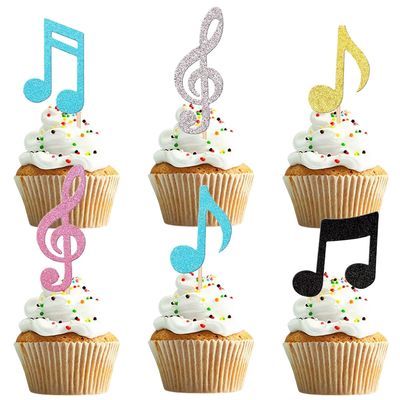 12Pcs Music Cupcake Toppers - Colorful Glitter Note Cupcake Picks for Music Theme Party Birthday Party Cupcake Decoration Supplies