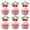12 Pcs Cherry Cupcake Toppers  Red Glitter Cherry Cupcake Picks for Fruit Theme Birthday Party Baby Shower Cupcake Decoration Supplies view 1