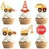 12Pcs Construction Theme Cupcake Toppers - Excavator Tractor Stop Sign Dump Truck Cupcake Decoration for Kids Birthday Party Baby Shower Cake Decor view 1
