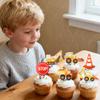 12Pcs Construction Theme Cupcake Toppers - Excavator Tractor Stop Sign Dump Truck Cupcake Decoration for Kids Birthday Party Baby Shower Cake Decor view 3