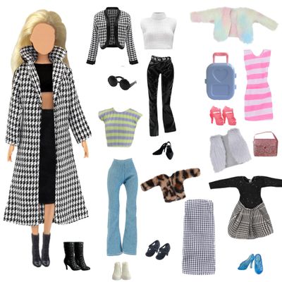 15 PCS Doll Clothes and Accessories, Girl Doll Clothes Including 6 Fashion Sets, 1 Handbag, 1 Suitcase, 1 Glasses, 6 Pairs of Shoes for 11.5 inch Dolls on Christmas
