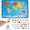Adena Montessori World Map for Kids, Educational Wooden Puzzles with 30 Animals & 11 Landmarks, Sorting & Stacking Geography Learning Toys for Children Ages 4-6, Home or Classroom Use view 1