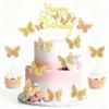 13 Pieces Butterfly Happy Birthday Cake Decorations, Pink and Gold Glitter Butterfly Cupcake Inserts, Suitable for Girls Women's Birthday Party Cake Decorations Supplies view 1