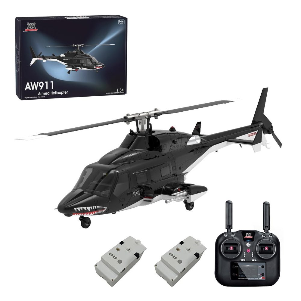Air-Wolf RC Helicopter for Adults, AW-911 1/34 2.4G 9CH Flybarless RC Helicopter Model with GPS Positioning & 6G/3D Stunt Mode, Remote Control Helicopters, Flybarless Airplane - RTF, Mode 1/Mode 2