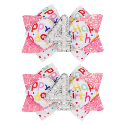 2PCS Hair Bows for Baby Girls Birthday - Glitter 2nd Birthday Hair Bow Sweet Theme with Ice Cream Party, Pink Hair Accessories for Baby Toddler 1 2 3 4 5 6 Years, Outfit & Decorations
