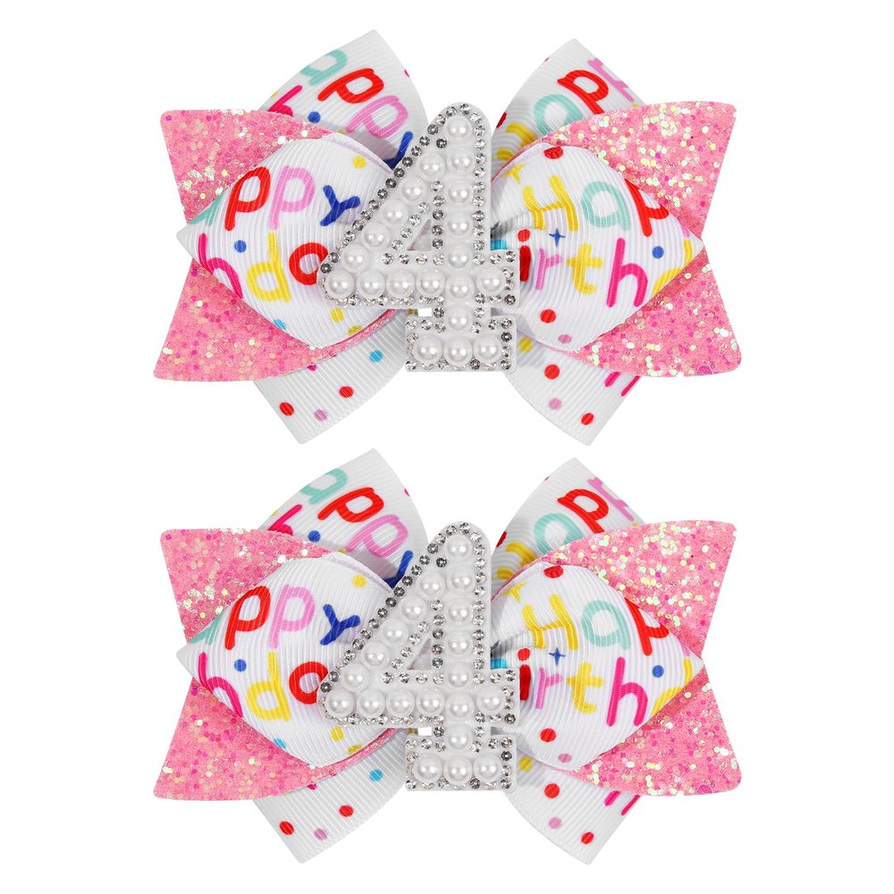 2PCS Hair Bows for Baby Girls Birthday - Glitter 2nd Birthday Hair Bow Sweet Theme with Ice Cream Party, Pink Hair Accessories for Baby Toddler 1 2 3 4 5 6 Years, Outfit & Decorations