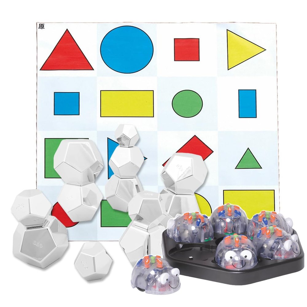 Early Programming: See & Say Blue-Bot Class Pack and Shapes, Colors, and Size Themed Floor Mat 60 x 60 cm, Free 12-pcs Metallic BlouderBlocks & Docking Station w/USB Cable