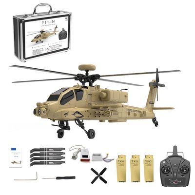 1/32 F11-N AH64 RC Helicopter for Adults, 2.4G 6CH Coaxial Dual Rotor 6G/3D Military Remote Control Helicopter with Optical Flow Altitude Hold, RC Aircraft Model Gift -RTF