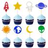 16 Pieces Space Themed Birthday Cupcake Decorations - Astronaut Rocket Alien Cupcake Inserts - Suitable for Baby and Children's Birthday Party Decorations view 1