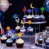 16 Pieces Space Themed Birthday Cupcake Decorations - Astronaut Rocket Alien Cupcake Inserts - Suitable for Baby and Children's Birthday Party Decorations view 2