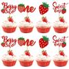 12 Pcs Strawberry Sweet One Cupcake Toppers - Glitter Berry 1st Birthday Cupcake Decoration for Fruit Theme Birthday Party Baby Shower Cake Decor Supplies view 1