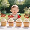 12 Pcs Strawberry Sweet One Cupcake Toppers - Glitter Berry 1st Birthday Cupcake Decoration for Fruit Theme Birthday Party Baby Shower Cake Decor Supplies view 2
