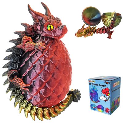 3D Printed Dragon Eggs with Dragon Inside, Large Articulated Dragons Toys with Eyes, Animal Fidget Toy Easter Surprise Eggs Home Decor Executive Desk Toy, Easter Gift for Kids (Red+Black+Golden)