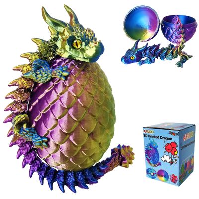 3D Printed Dragon Eggs with Dragon Inside, Large Articulated Dragons Toys with Eyes, Easter Basket Essentials Stuffers Surprise Eggs Home Decor Executive Desk Toy (Purple+Golden+Bule)