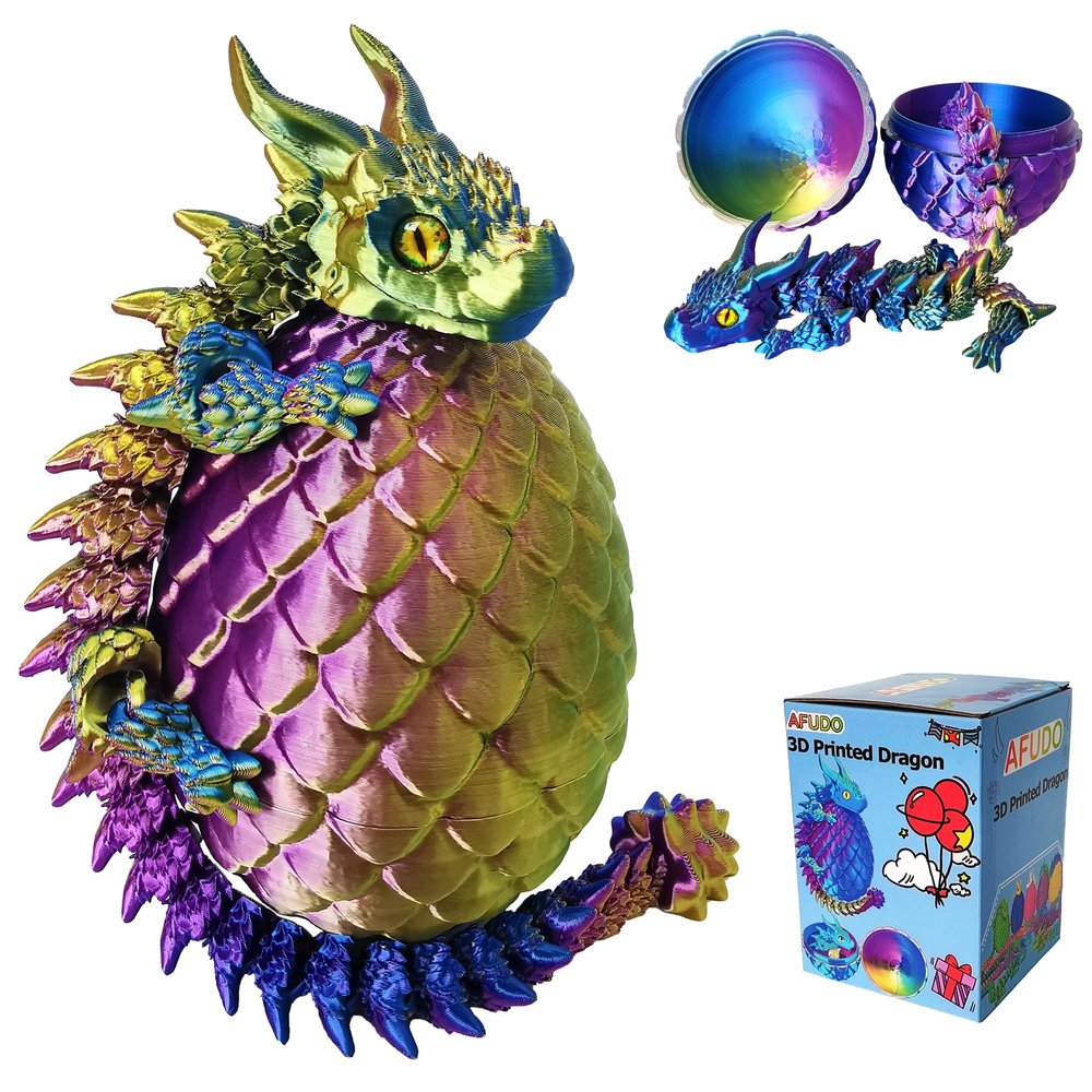 3D Printed Dragon Eggs with Dragon Inside, Large Articulated Dragons Toys with Eyes, Easter Basket Essentials Stuffers Surprise Eggs Home Decor Executive Desk Toy (Purple+Golden+Bule)