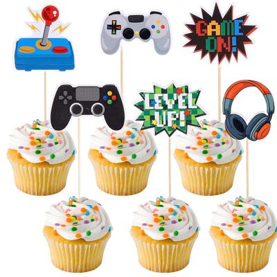 12Pcs Video Game Cupcake Toppers - Game Controllers Cupcake Decoration GamePad Cupcake Pick for Gaming Theme Party Birthday Party Cake Decor Supplies