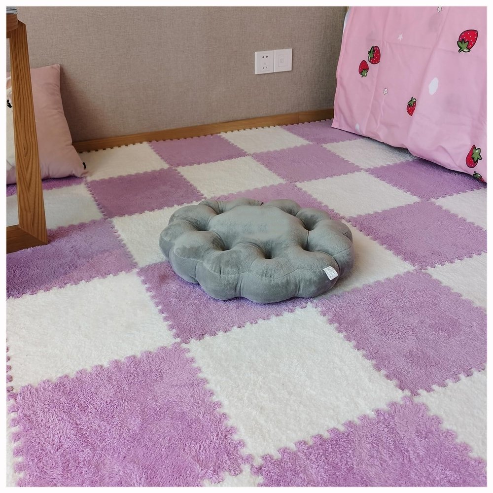 10pcs, Fluffy Interlocking Carpet Tiles, Shaggy Plush Foam Floor Mats Non Slip Washable Fuzzy Puzzle Play Mat(#5)