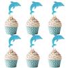 12 Pcs Blue Dolphin Cupcake Toppers - Glitter Ocean Theme Cupcake Decoration for Dolphin Theme Party Baby Shower Birthday Party Cake Decoration Supplies view 1