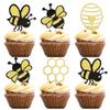 12Pcs Bumblebee Cupcake Toppers - Gold Glitter Heart Honeycomb Bee Cupcake Picks for Bee Theme Baby Shower Birthday Party Cupcake Decoration Supplies view 1