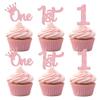 12 Pcs 1st Birthday Cupcake Toppers - Pink Glitter Crown One Cupcake Decorations Number 1 Cupcake Picks for Baby Shower First Birthday Party Cake Decor Supplies view 1