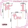 12 Pcs 1st Birthday Cupcake Toppers - Pink Glitter Crown One Cupcake Decorations Number 1 Cupcake Picks for Baby Shower First Birthday Party Cake Decor Supplies view 4