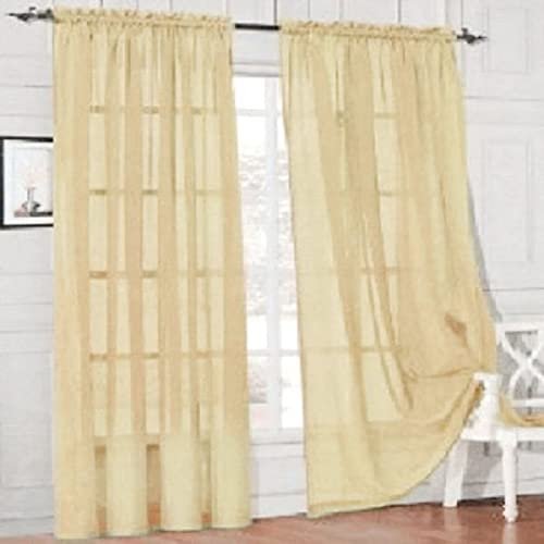 HooHero Yellow Simple Solid Tulle 54 Width Sheer Curtains Rod Pocket Home Decoration for Living Kids Room Bedroom Balcony