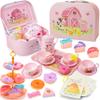 Lajeje Pink Barn Tea Party Set for Little Girls, 47PCS Farm Animal Pretend Play Tea Time Kit, Tea Sets for Toddlers 3-5 with Teapot & Story Cards, Carry Case Girls Birthday Gift, Easter Basket Stuffer view 1