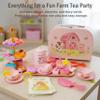 Lajeje Pink Barn Tea Party Set for Little Girls, 47PCS Farm Animal Pretend Play Tea Time Kit, Tea Sets for Toddlers 3-5 with Teapot & Story Cards, Carry Case Girls Birthday Gift, Easter Basket Stuffer view 3