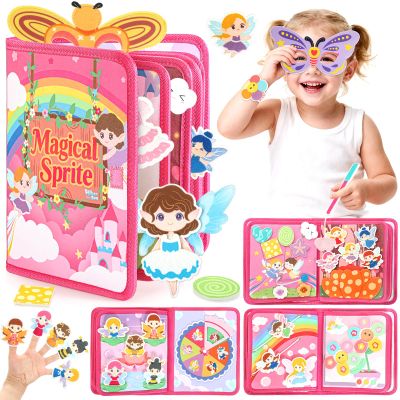 22 in 1 Busy Book for Toddlers 1-3-Sprite Montessori Toy Busy Board for 1 Year Old with Fishing Game, Educational Sensory Quiet Toy, Airplane Car Travel Essential Valentines Birthday Easter Gift Girl