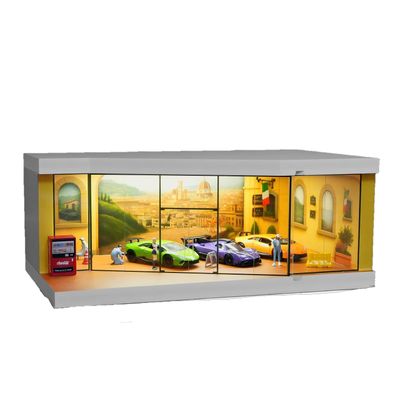 Luay Wuliza 1:64 Scale Die-Cast Car Display Stand. Suitable for Hot Wheels, Matchbox, and Similar die-cast car Models. Setting and Lighting: Parking Lot (Street Exhibition Hall)