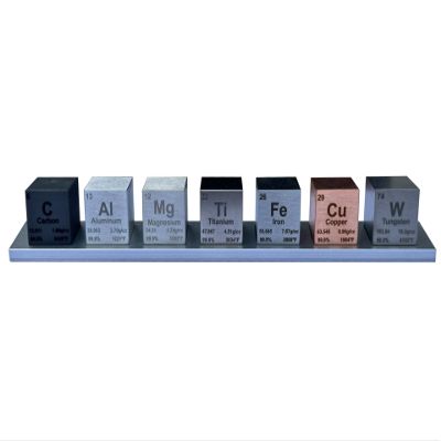 1" Element Cube Set  7 Pure Metal Density Cubes with Engraved Atomic Data  Precision Machined Science Specimens + Display Stand  Periodic Table Gift