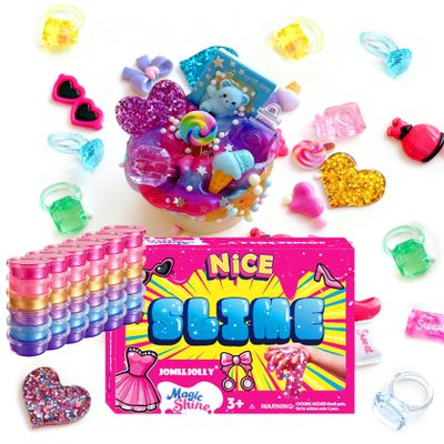 36 Pack Valentines Slime Kit for Kids Ages | Bulk Non-Toxic Super Stretchy DIY Clear Slime for Girls, Foam Beads, Charms & Accessories | No Mess Gifts for Classroom Prize, Party Favors & Birthday