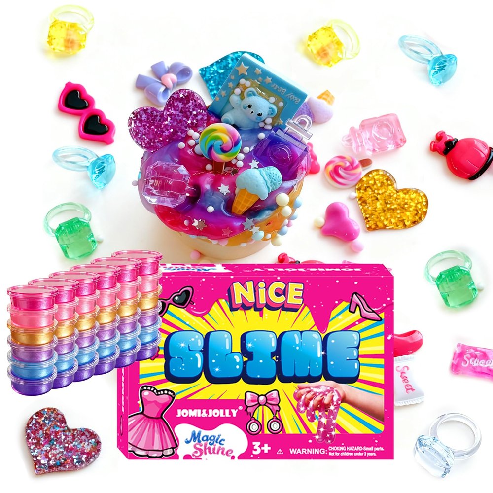 36 Pack Valentines Slime Kit for Kids Ages | Bulk Non-Toxic Super Stretchy DIY Clear Slime for Girls, Foam Beads, Charms & Accessories | No Mess Gifts for Classroom Prize, Party Favors & Birthday