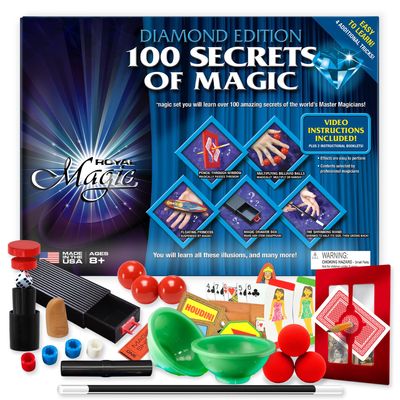 Diamond Edition Magic Kit for Kids Complete Magic Set with 100 Plus Easy Magic Tricks for Kids Age 8-12, Beginner to Intermediate Magician Kit with Props & Instructions