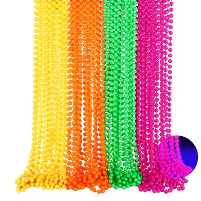 Draupnir 60 PCS Mardi Gras Beads Neon, Glow in the Dark Bead Necklaces, 80s Colorful Party Favor Supplies, Neon Night Accessories for Christmas Carnival Concert Wedding Birthday Decorations