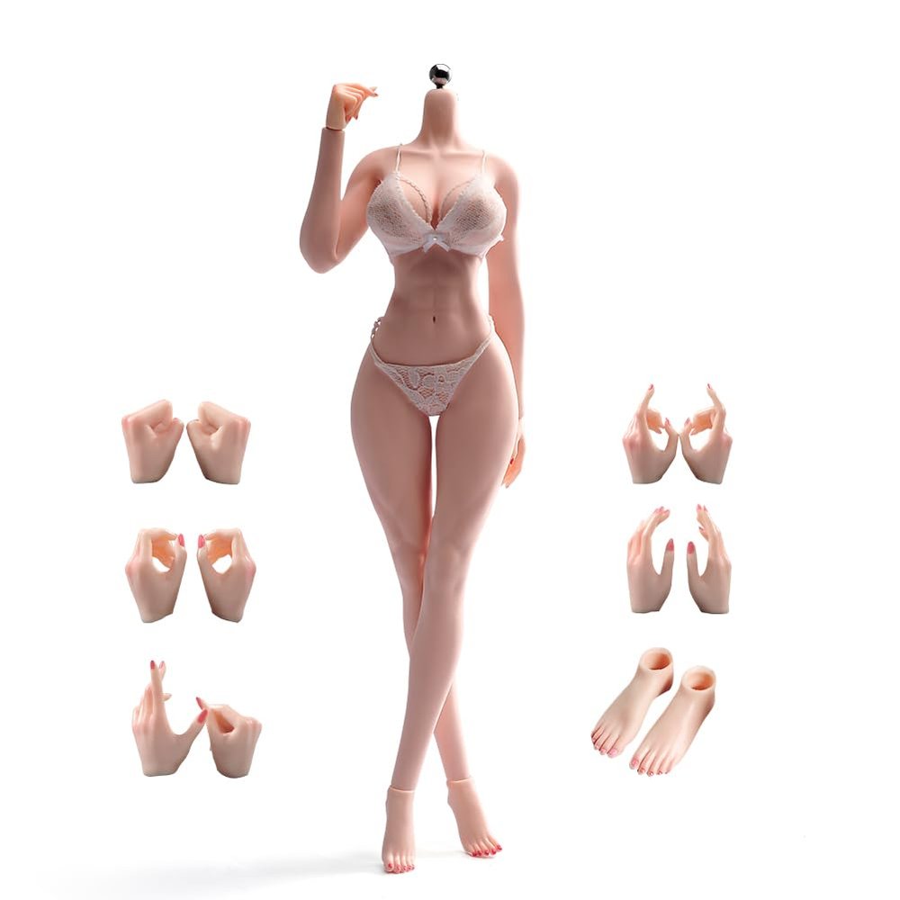 RoofWorld 1/6 Scale Female Body, 12inch Muscler Fitness Seamless Body Super Flexible Pale Skin Figure Stainless Steel Skeleton Miniature Soldier Action Figure Model Collection Doll