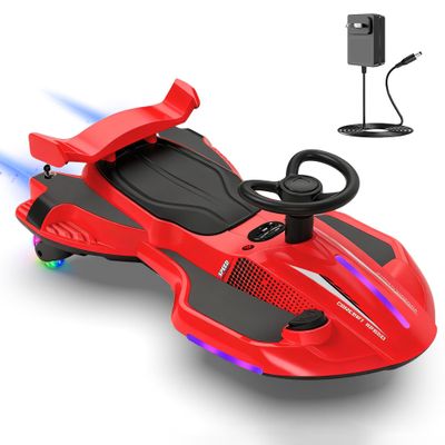 12V Electric Wiggle Car with Pedal for Kids, Rechargeable 2 in 1 Swing Car, Drifting Ride On Toys with Backrest, Anti-Rollover, Spray, Flashing Light, Music, for Ages 3 and Up(Red-Black)