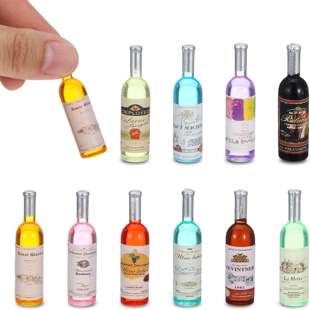 10 Pieces 1:12 Scale Miniature Wine Bottles & Beer Glasses Dollhouse Drink Accessories, Simulation Design, Perfect for Cake Toppers, Tabletop Dcor, DIY Miniature Scenes, and Mini Food Decorations