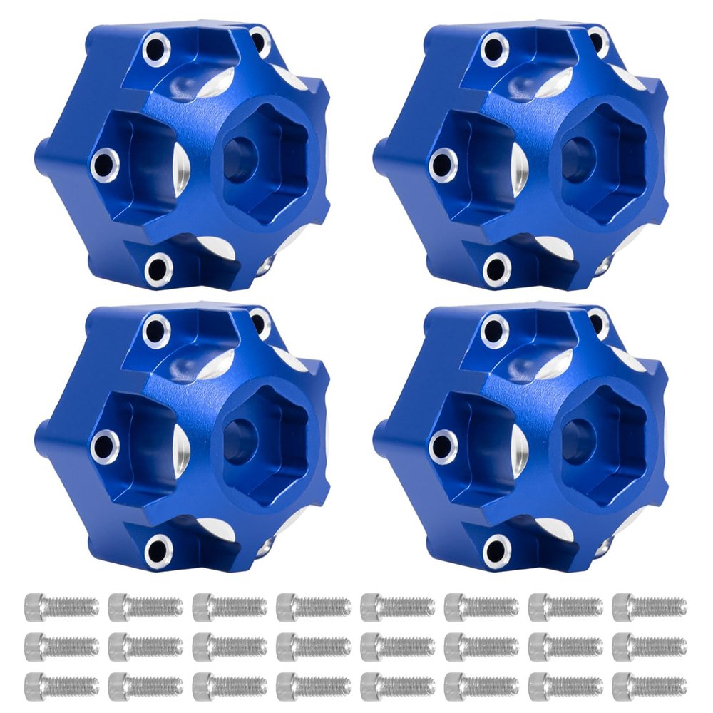 4Pcs Wheel Hex Hub Adapters Aluminum Wheel Spacers for All 1/10 RC Car Truck SCX10 TRX4 Slash Rustler Stampede Granite (Blue)
