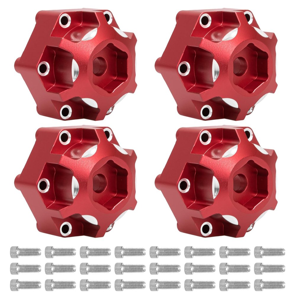 4Pcs Wheel Hex Hub Adapters Aluminum Wheel Spacers for All 1/10 RC Car Truck SCX10 TRX4 Slash Rustler Stampede Granite (Red)