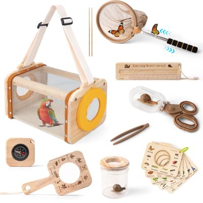 Bug Catcher for Kids, 10PCS Bug Catching Kit with Insect Cage, Butterfly Net, Magnifying Glass, Compass, Tweezers, ID Cards, Outdoor Explorer Science Kits Toys for Kids Boys and Girls Ages 3-12