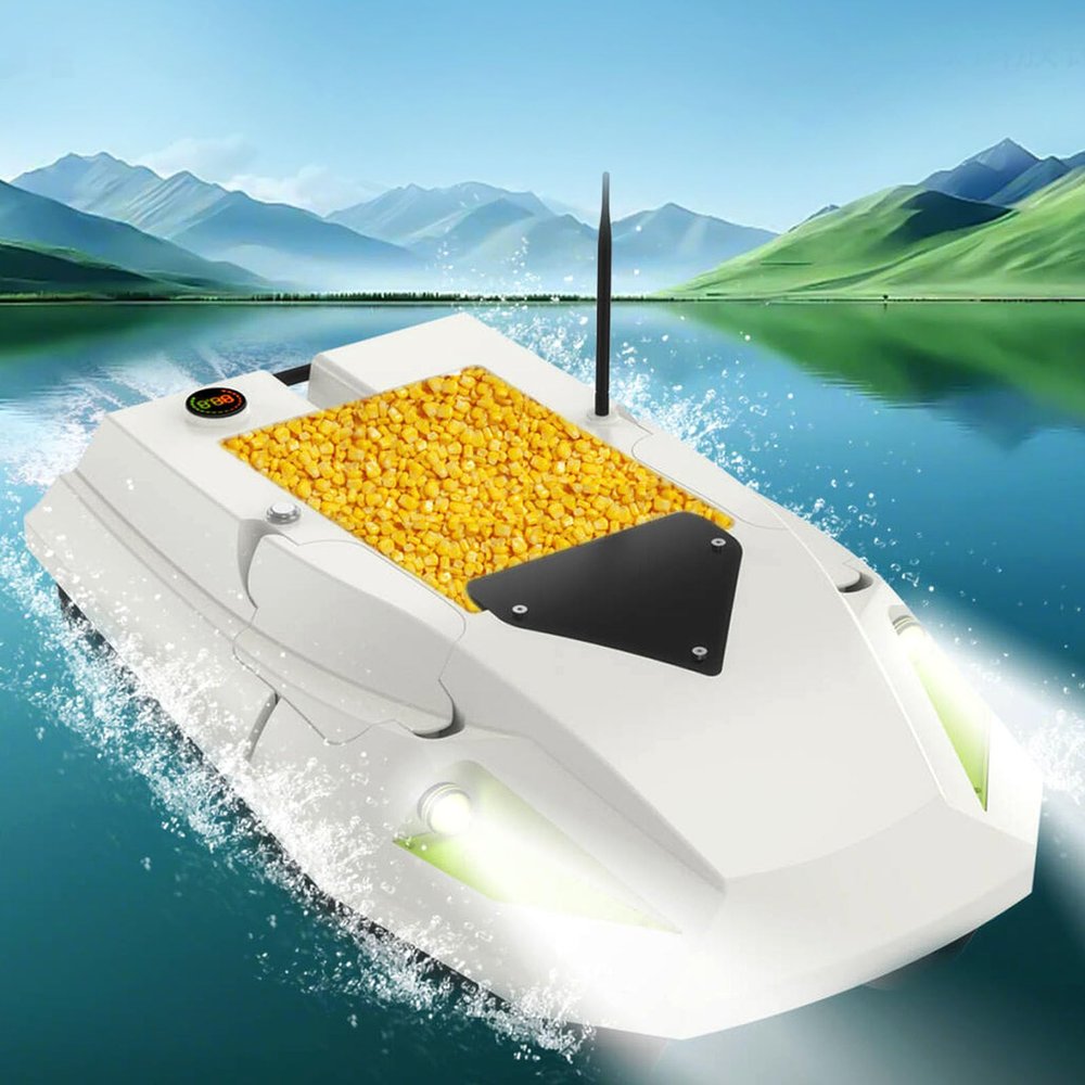 500M RC Fishing Bait Boat with 2kg Capacity, 100-Point Memory, 3-Speed Modes, Dual Batteries & LED Light, Bottom Leakage Design for Carp and Night Fishing 2pos.Point