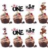 12Pcs Pink Glitter Cowboy My 1st Birthday Cupcake Toppers - Cowboy Hats & Horses Cake Toppers - Western Theme Party Cake Decor for Baby Showers & Birthdays view 1