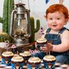 12Pcs Pink Glitter Cowboy My 1st Birthday Cupcake Toppers - Cowboy Hats & Horses Cake Toppers - Western Theme Party Cake Decor for Baby Showers & Birthdays view 3