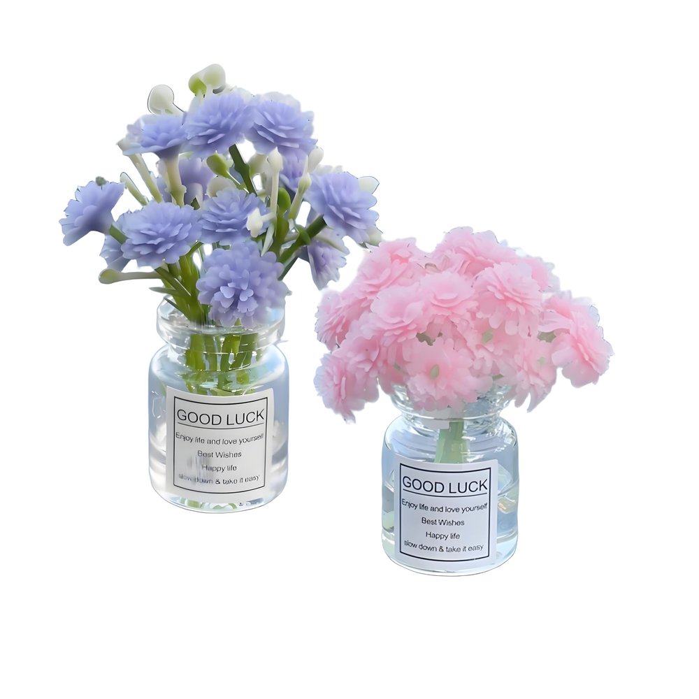 2Pcs Realistic Miniature Flower Vases with Purple & Pink Babys Breath Handmade 1:6/1:8 Scale Dollhouse Accessories, Fairy Garden Ornaments, DIY Craft Elements, Cupcake Decor & Car Tabletop Display