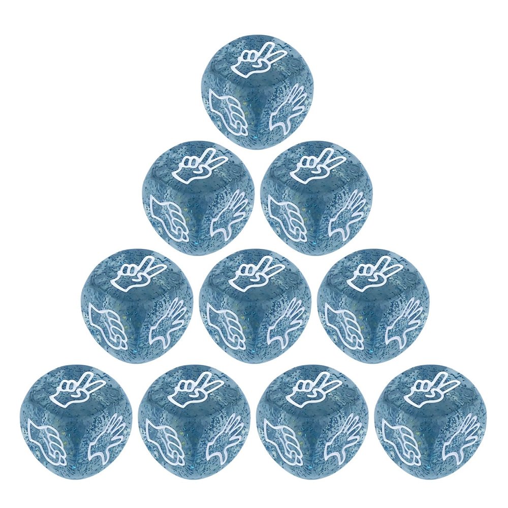 BOGEEL 10Pcs Rock Paper Scissor Game Dices 6 Sided Acrylic Rounds Corner Dices Party Finger Guessing Game Dices Family Parties