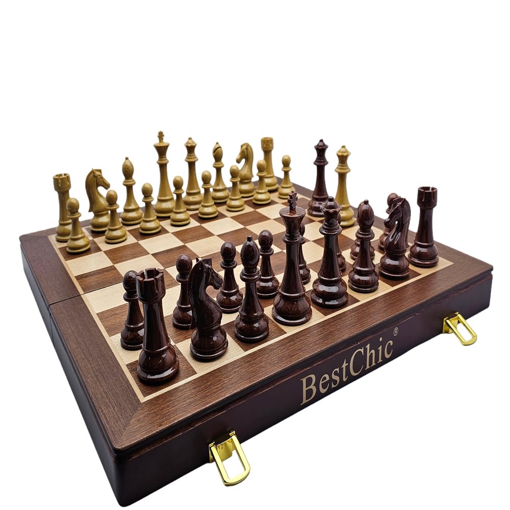 18" Wooden Chess Set with High Polymer Weighted Standard Chess Pieces,Large Deluxe Folding Storage Wooden Chess Board Sets, Premium Board Games for Adults and Kids Enthusiasts