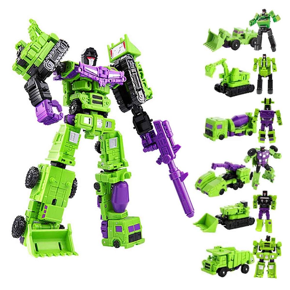 6 in 1 Construction Vehicle Truck Robot Toy Transforming Vehicles Combine into Giant Mech Devastator Engineering Truck Robot Combiner 8.7" Action Figures STEM Building Playset Excavator Dump Cement