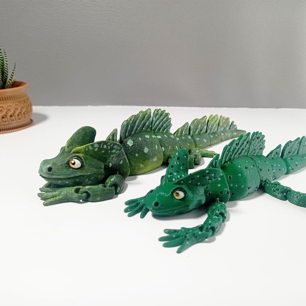3D Printed Flexible Basiliscus Lizard Toy Articulated Fidget Reptile, Stress Relief Desk Toy & Collectible Colors Orange, Medium: 220mm (Length)