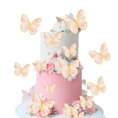 10PCS Pink & Gold 3D Butterfly Cupcake Decorations Set, Vivid Butterfly Cake Topper, Cupcake Topper for Girls Women's Birthday Wedding Anniversary Party Cake Wall Dessert Table